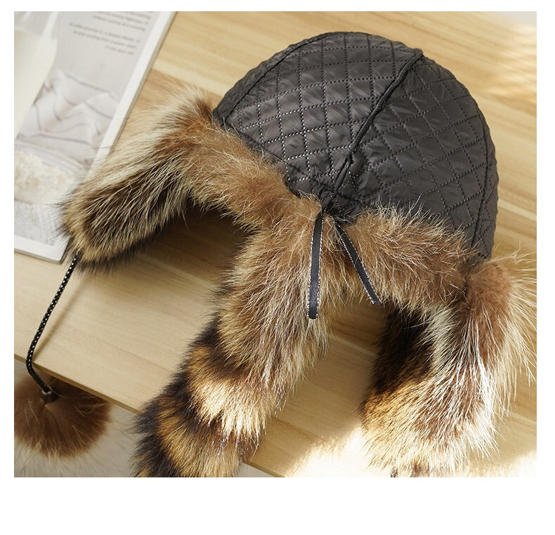 1pcs Adult Real Raccoon Fur Hat Trapper Hat Russian Hat Ushanka Ski Hunter Hat
