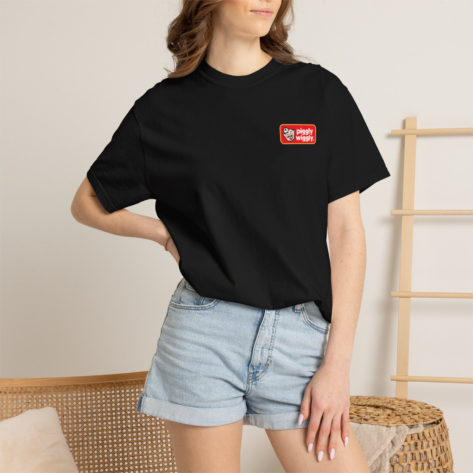 Piggly Wiggly Black Cotton Tee Streetwear Casual Unisex Fit
