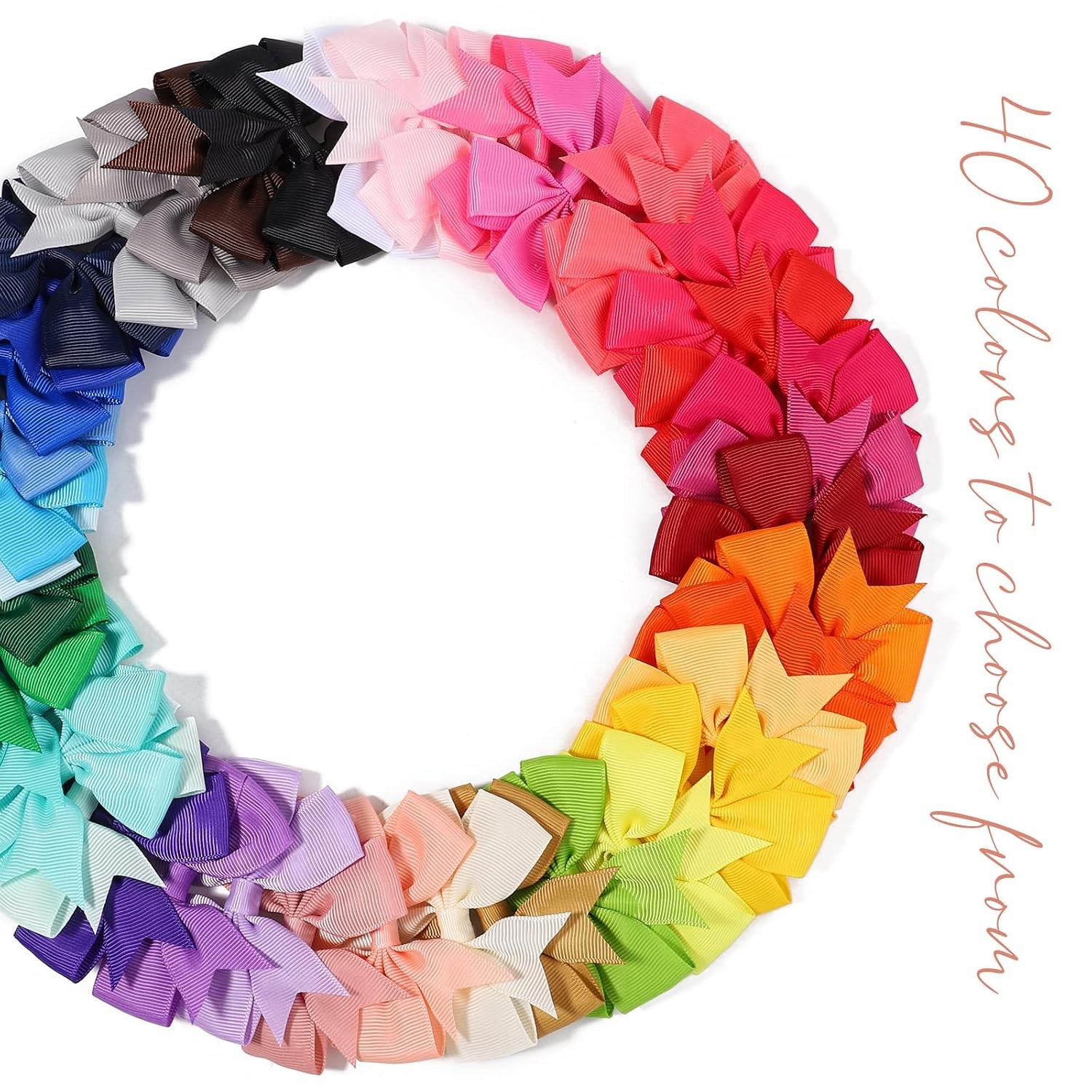 40PCS 3 Inch Hair Bows for Girls Grosgrain Ribbon Toddler Accessories with
