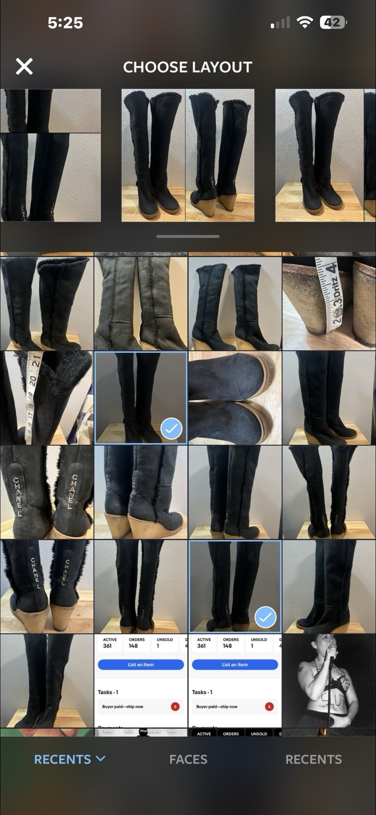 Chanel Boots 40 Wedge Knee High Suede Sherpa Fur Lined Biker Moto Spellout Logos