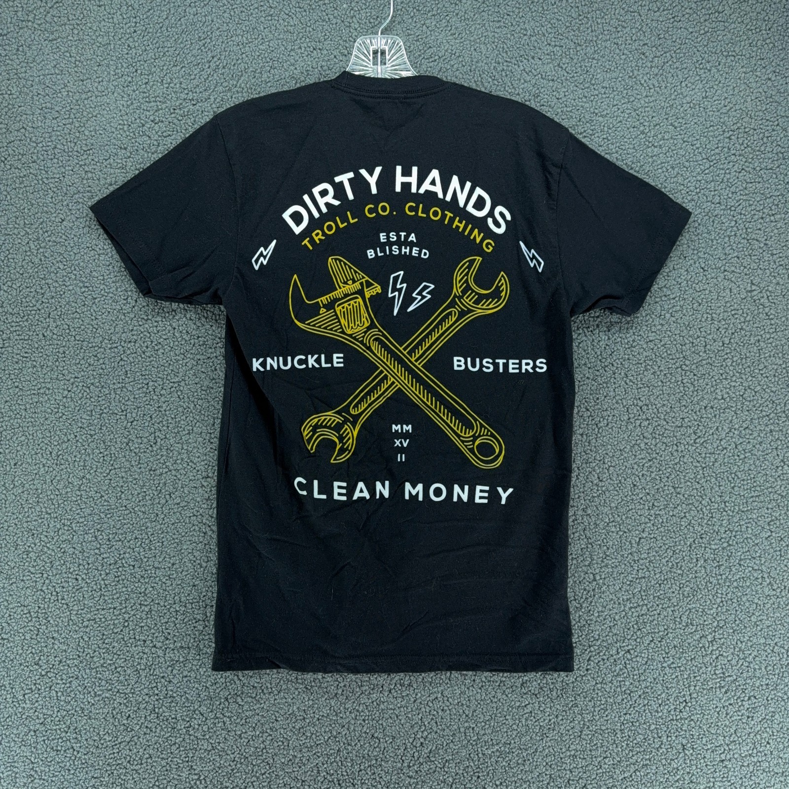 Troll Co T Shirt Mens Small Black Dirty Hands Clean Money Graphic Back Workwear