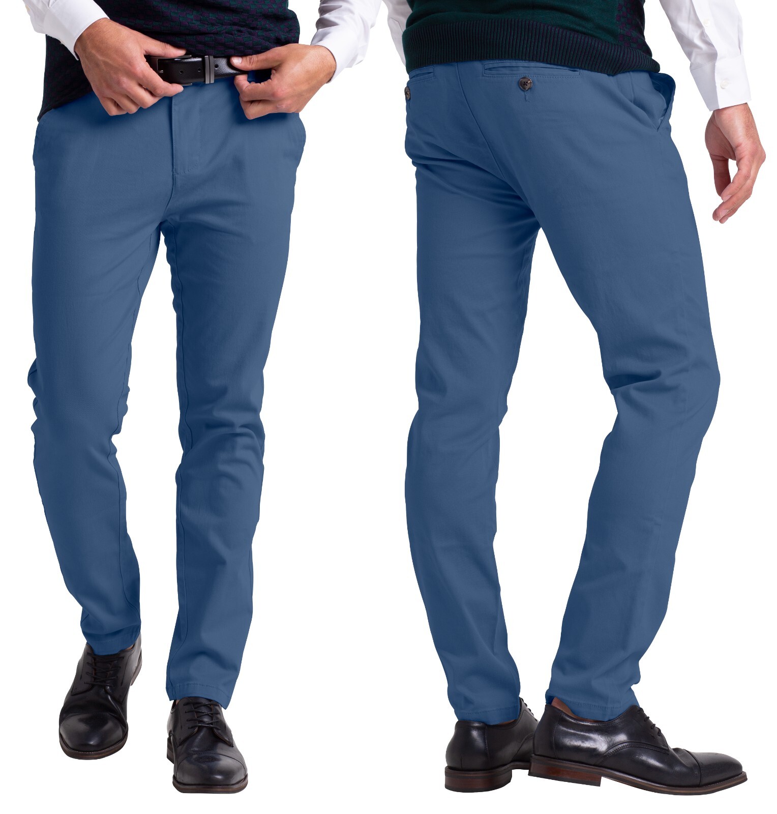 Mens Chino Slim Fit Workwear Casual Comfort Stretch Cotton Flat Front Full Pants
