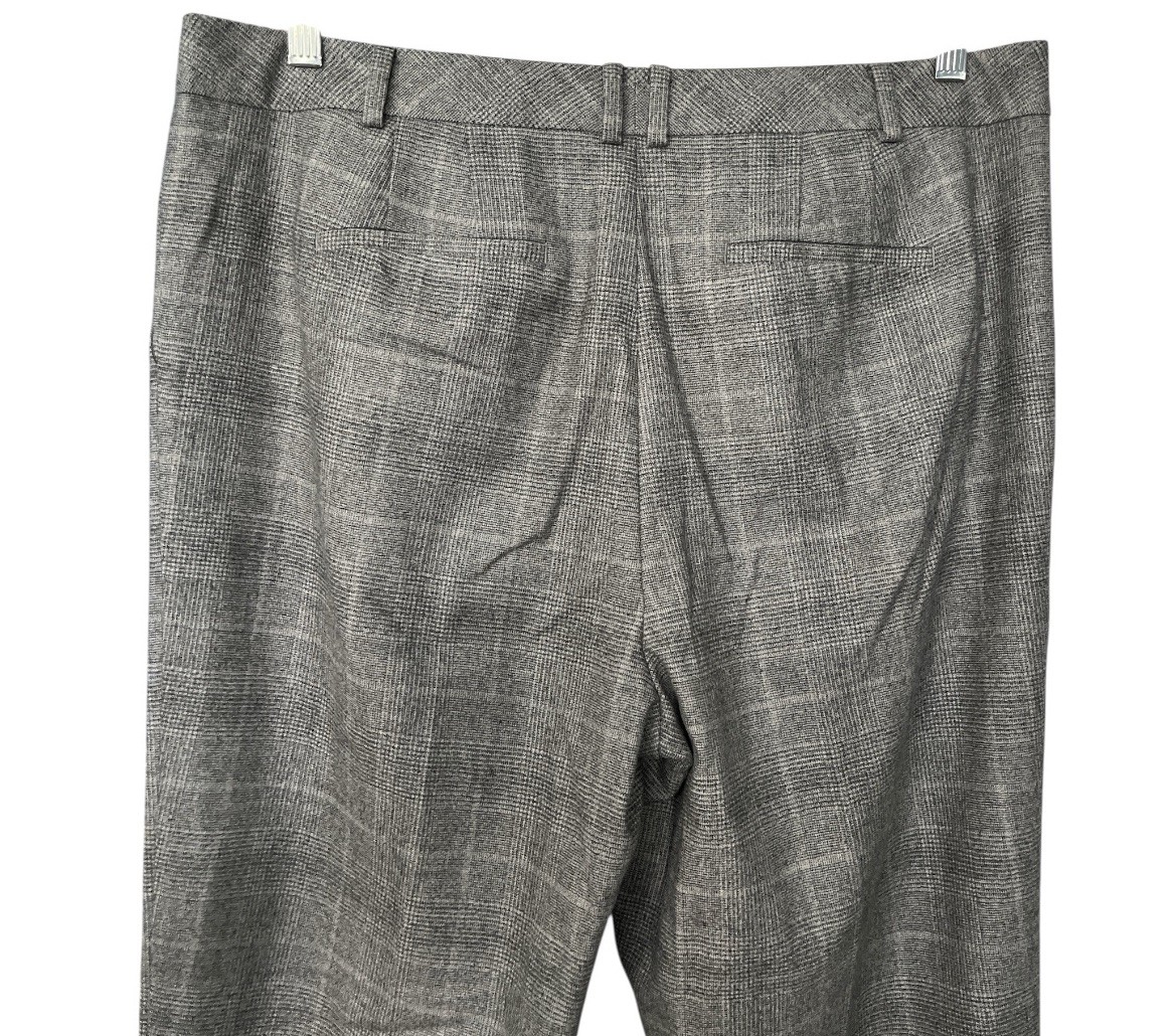 Talbots NWOT Italian Wool Gray Plaid Straight Leg Trouser Pants 14 Full Length