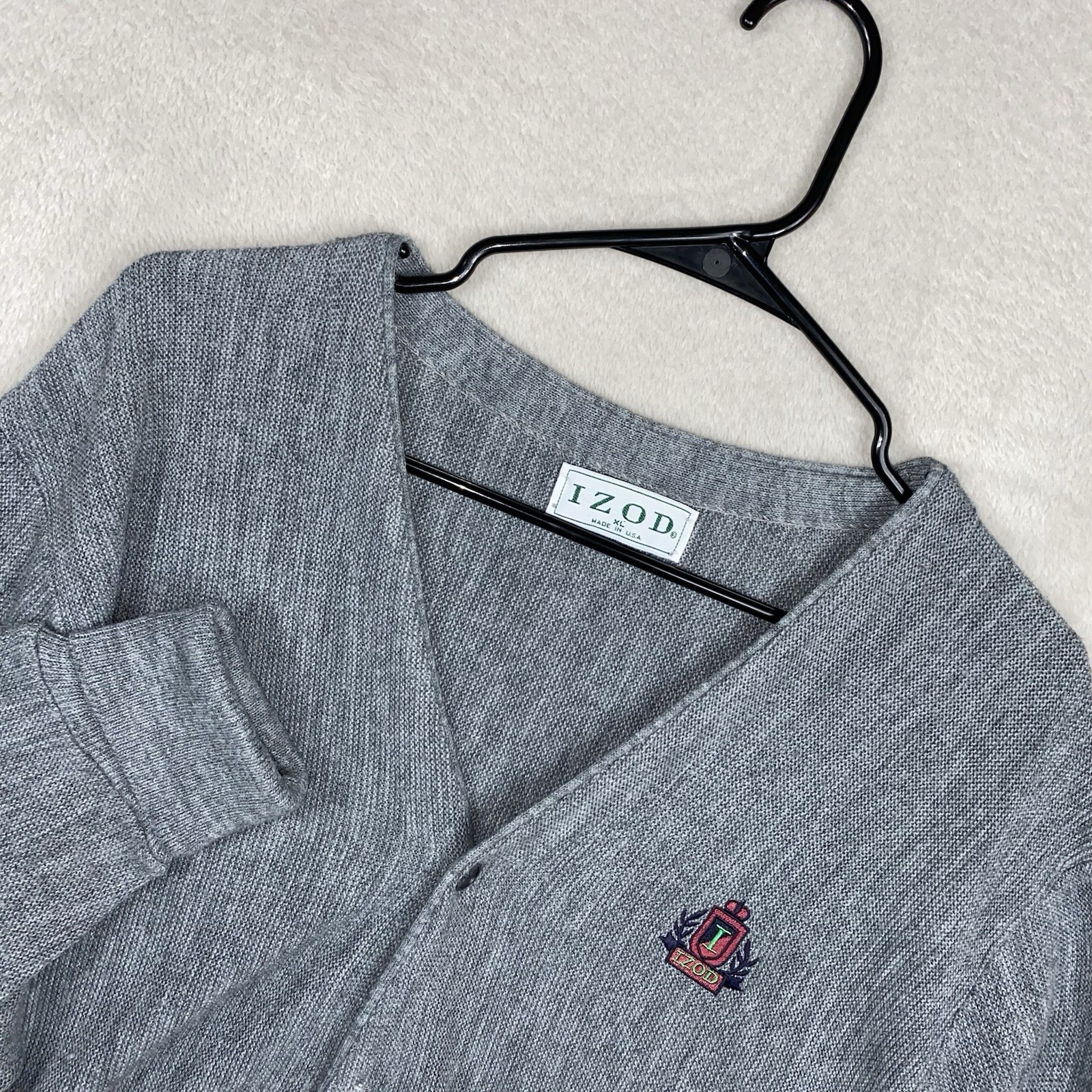 Vintage Izod Cardigan Sweater Men’s XL Gray Academia Acrylic Made In USA Grandpa