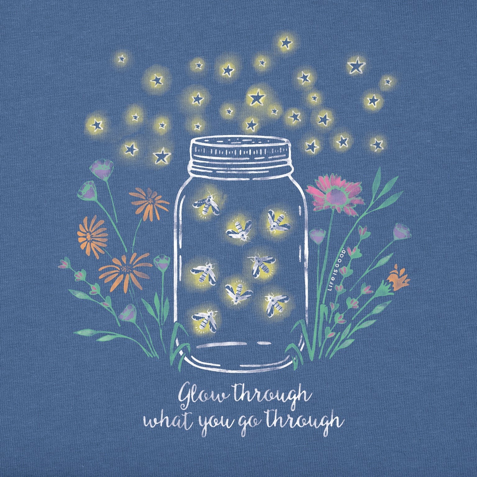 Life Is Good SS Shirt Crusher Tee FIREFLIES FLOWERS JAR Grow Through Womens XL