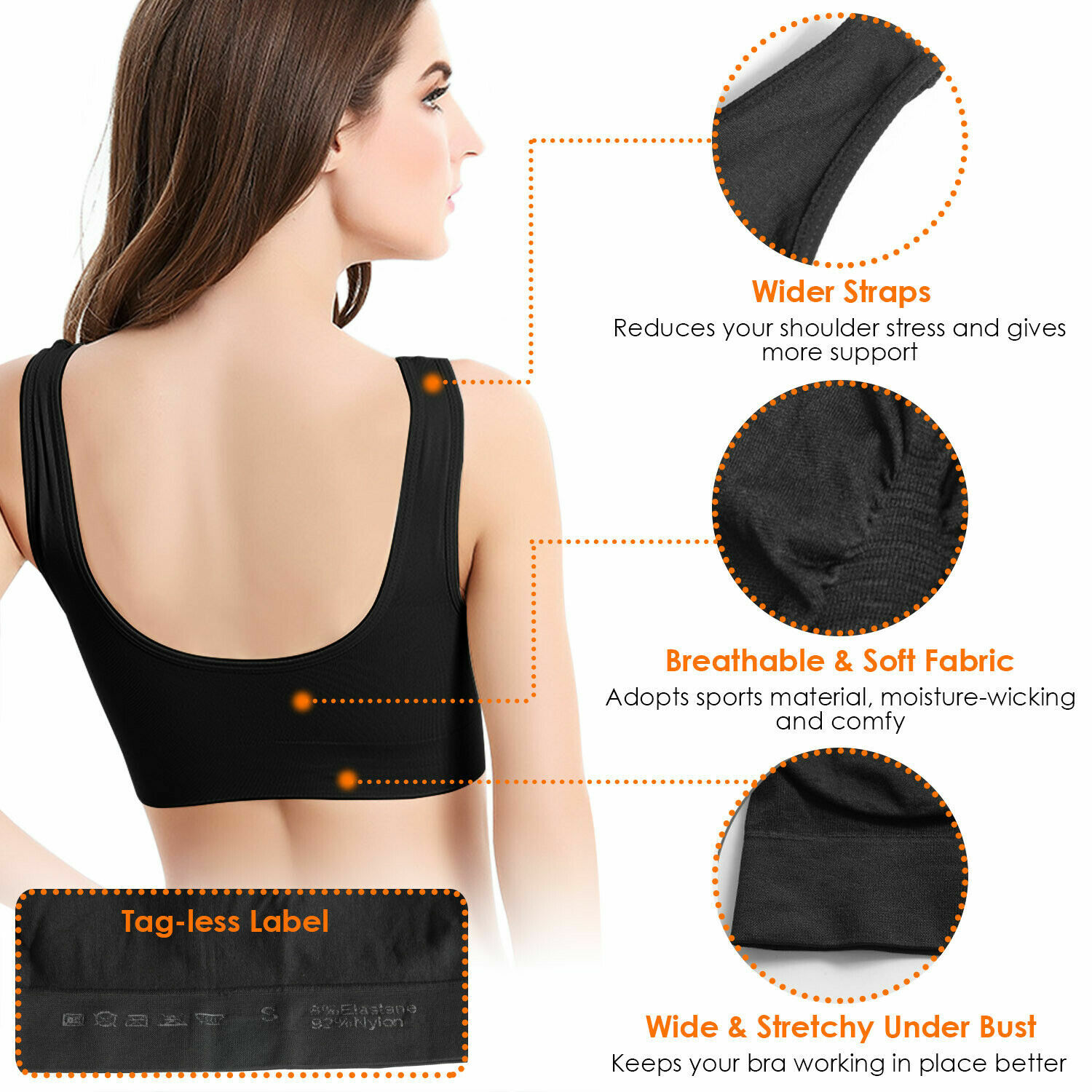 3Pack Sport Bras Seamless Wire Free Weight Support Tank Sports Yoga Sleep Bra US