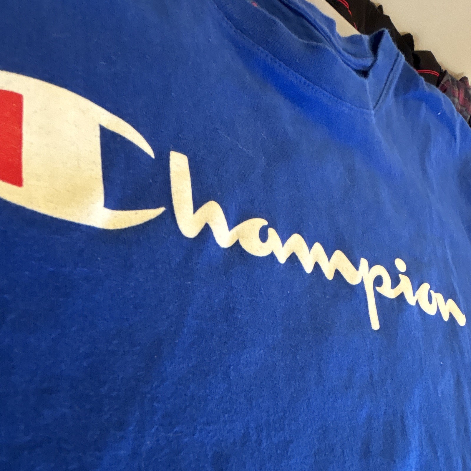 Champion Men’s S Blue Logo Graphic Print Crew Neck Cotton Short Sleeve Tee
