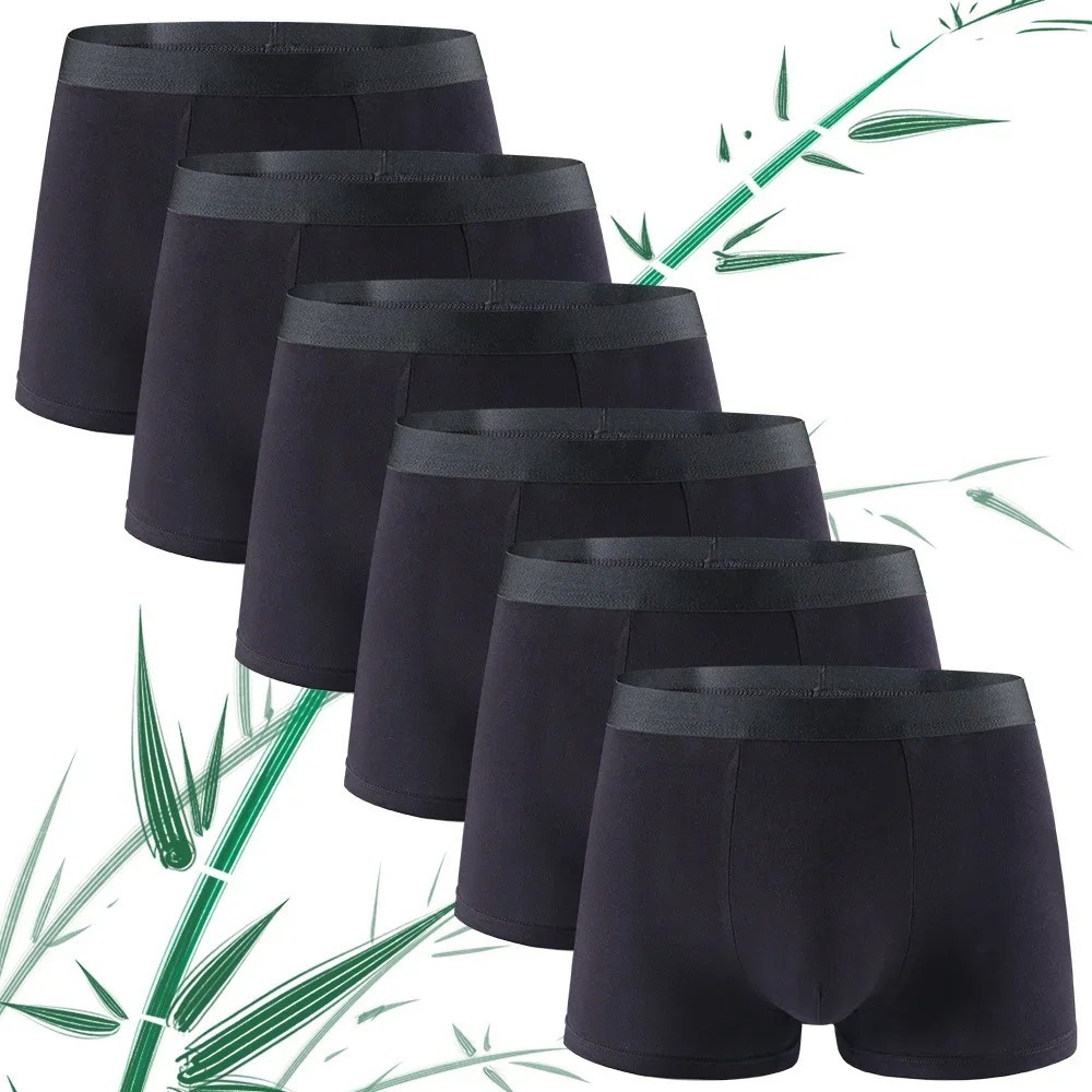 6pcs Men’s Bamboo Fiber Boxer Shorts Soft Breathable Underwear Solid Color Trunk