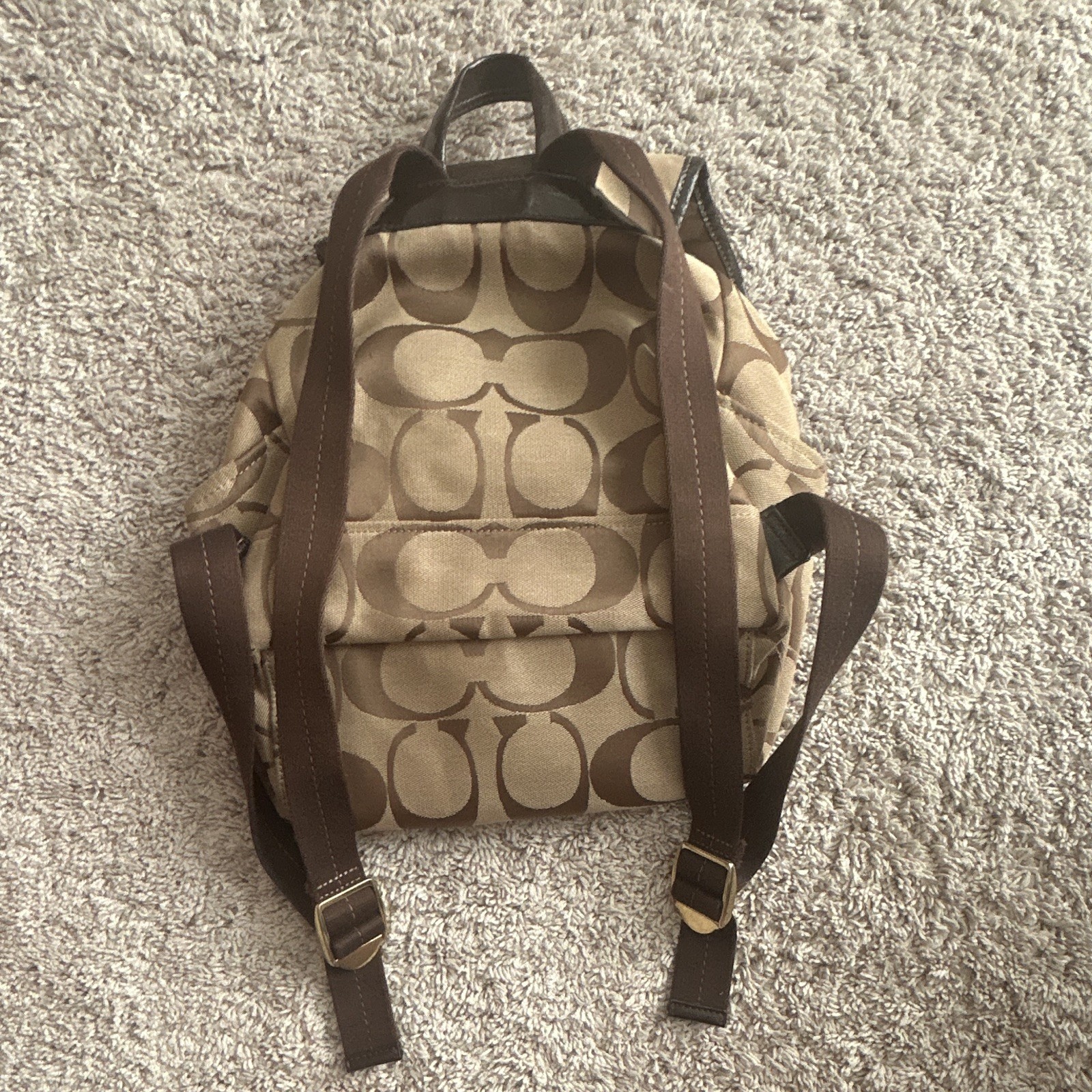 Coach Women’s Brown/Beige Logo Drawstring & Zip Backpack, Outer Pockets