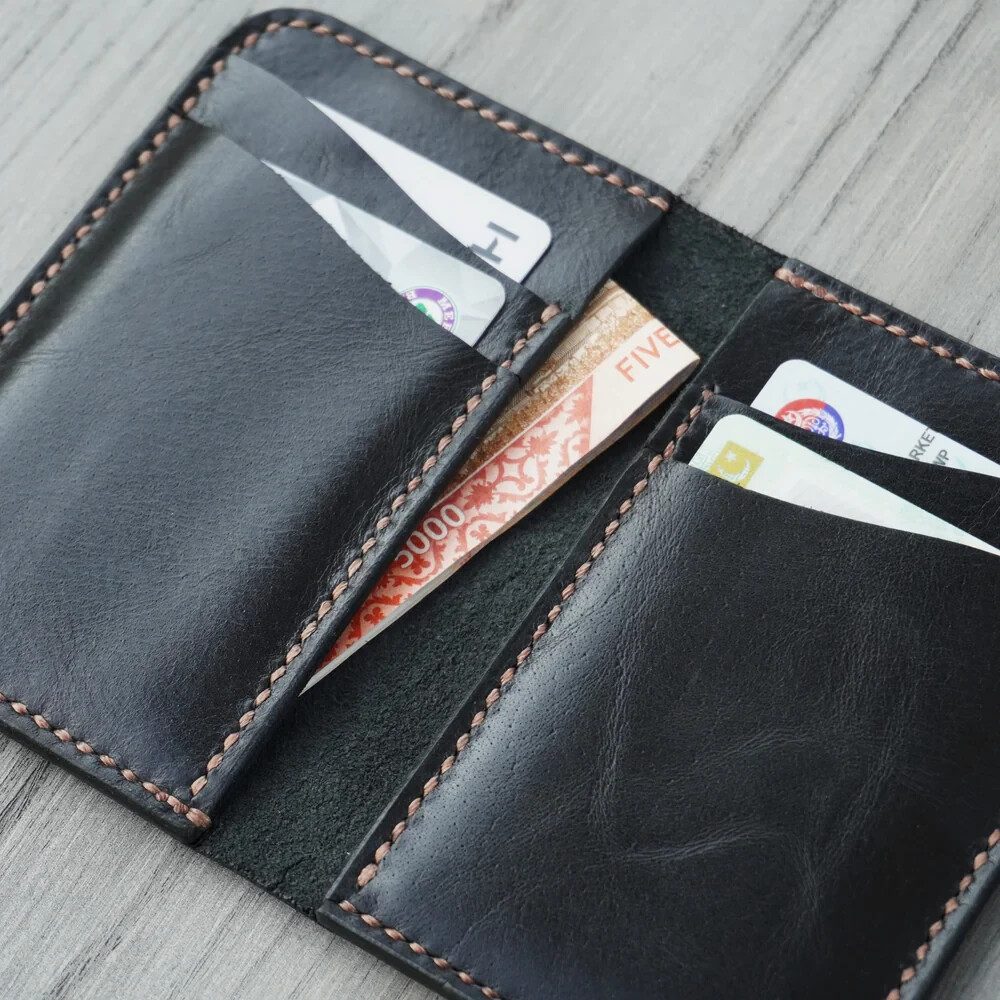 Vertical bifold Pure Leather Handmade wallet (Prince Black)