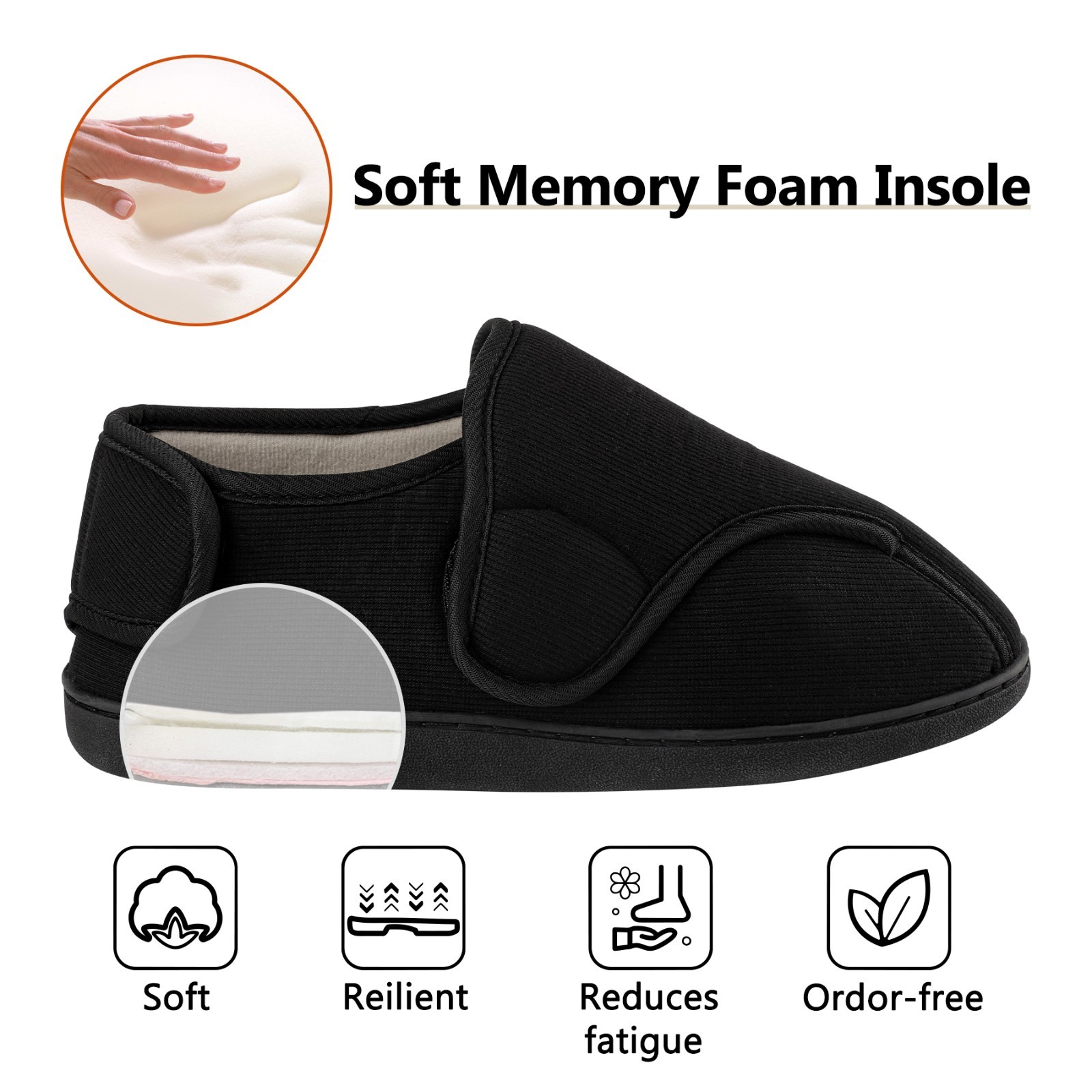Mens Memory Foam Diabetic Boots Slippers Wide Feet Edema Swollen House Shoes