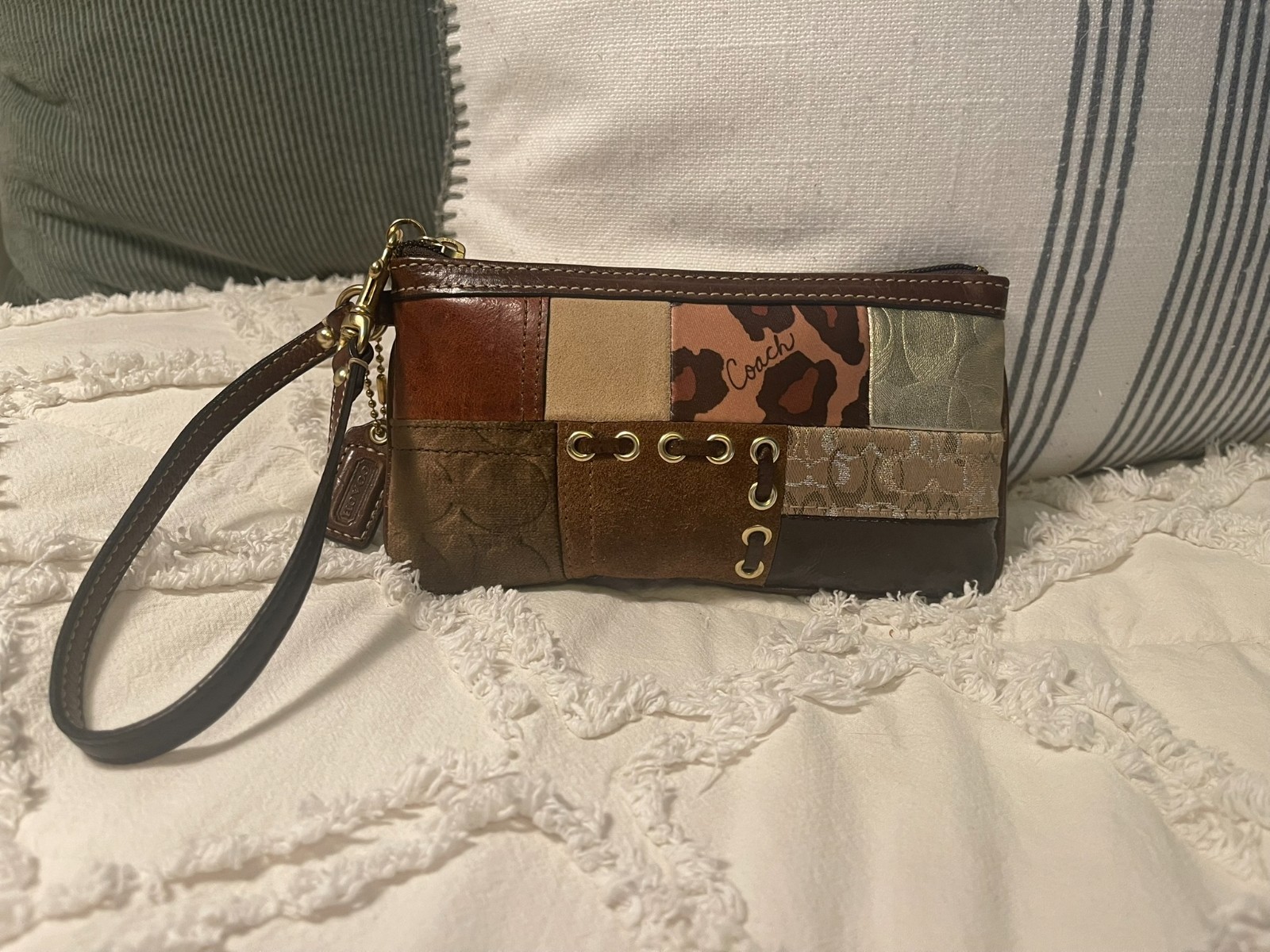 Coach Patchwork Swingpack Crossbody + Matching Wristlet Y2K Mixed Media Leopard