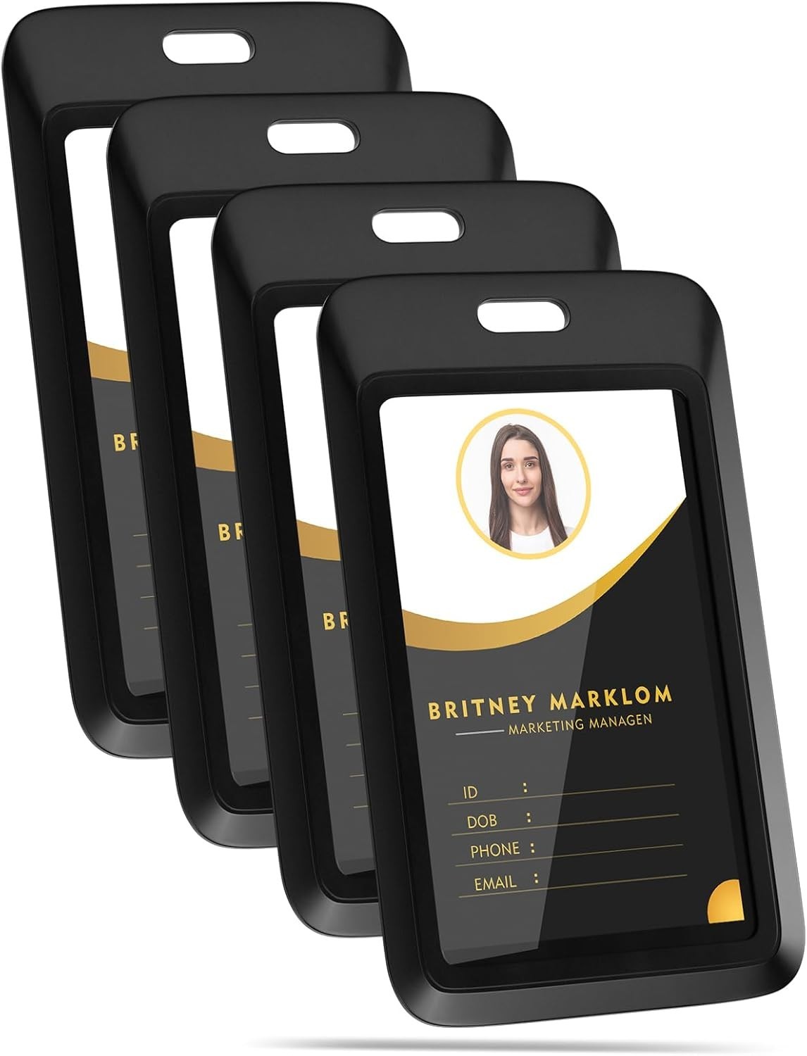 1 or 4 Pack Sliding Black ID Badge Holder, Heavy Duty Plastic ID Badge