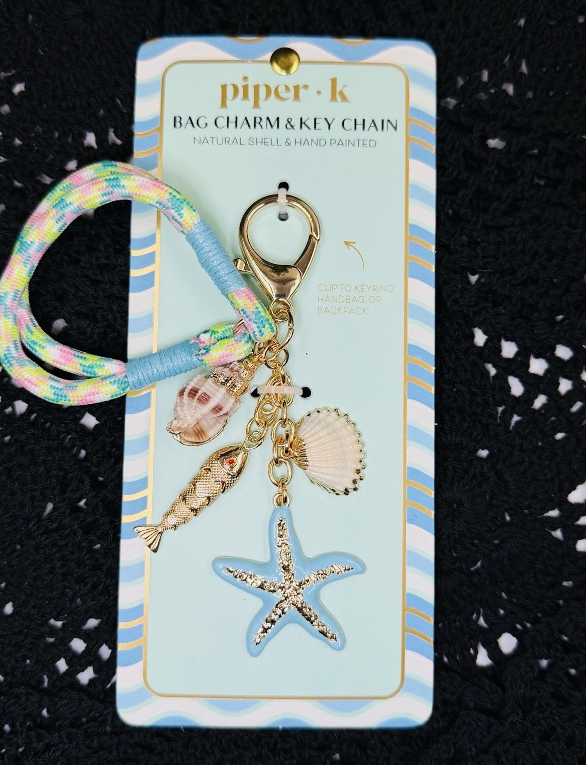 🐚 NWT Piper K Coastal Shell Themed Bag Charm / Keychain
