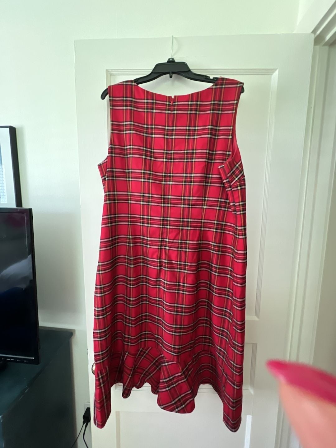 Talbots Red Tartan Plaid Wool Blend Flounce Hem Sheath Dress