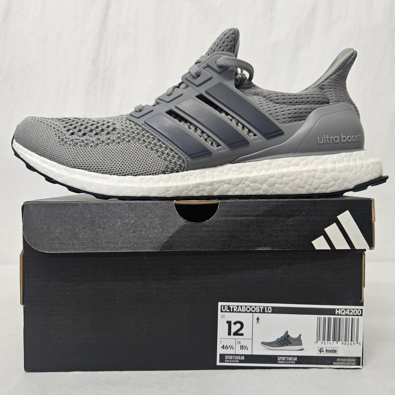 Adidas Ultraboost 1.0 Running Shoes Primeknit HQ4200 Grey White Mens Size 12