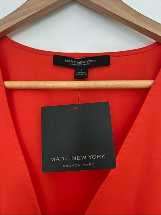 Andrew Marc Red Ruffle Tie-Front Peplum Blouse