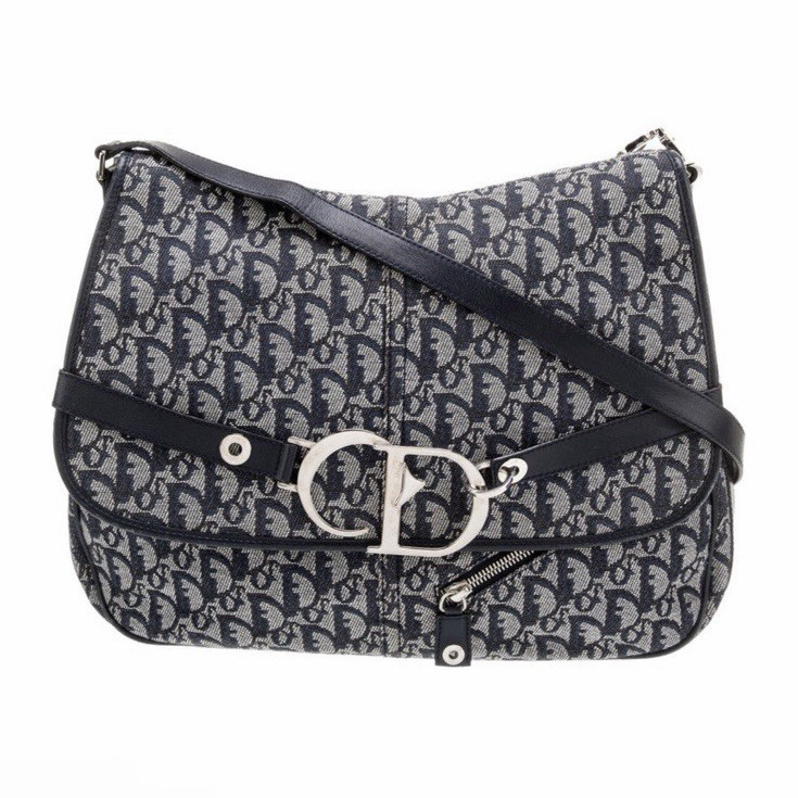 Christian Dior Diorissimo Blue Monogram Flap Messenger Crossbody Shoulder Bag