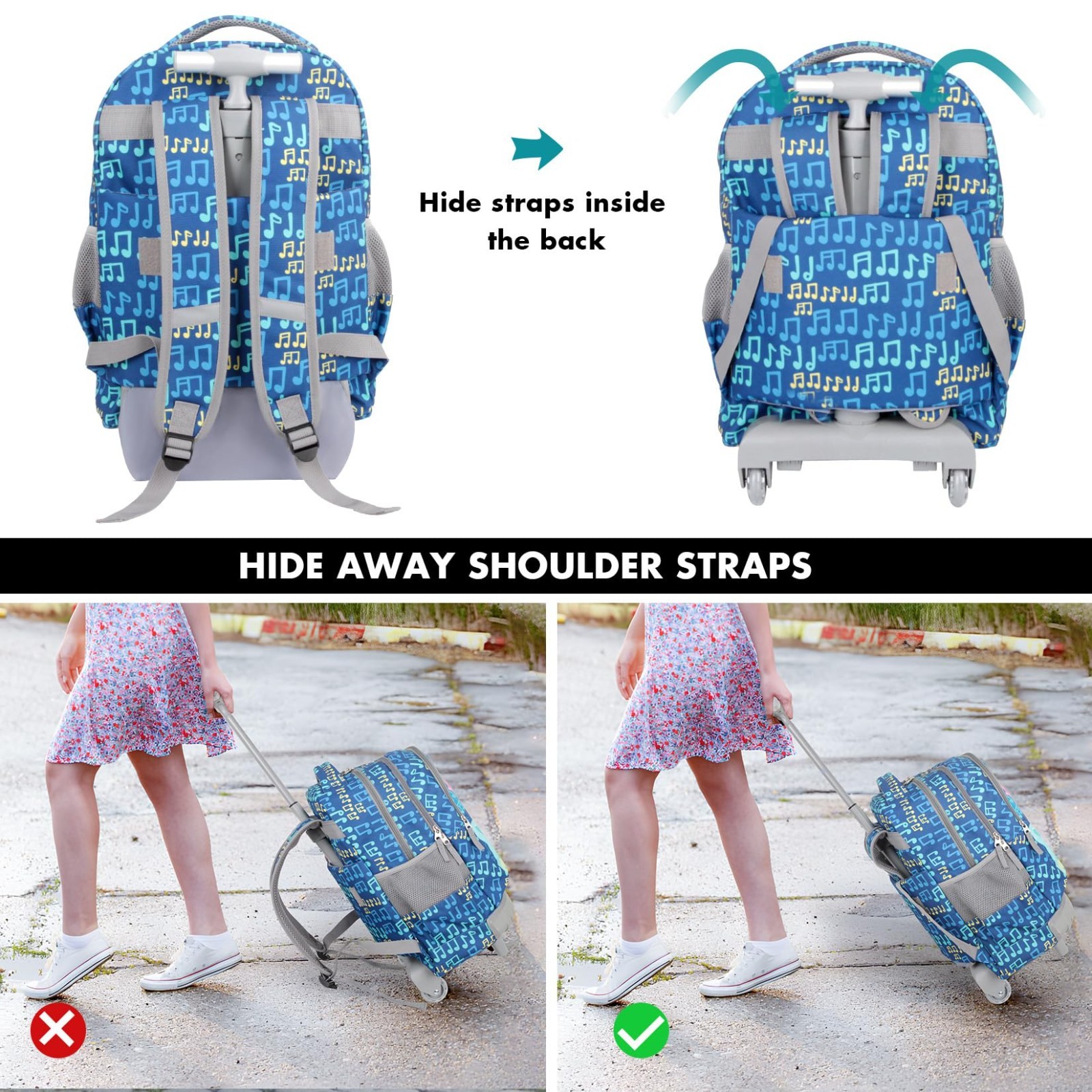 18-Inch Rolling Backpack for Kids – Wheeled Bookbag for School & Travel, Unisex