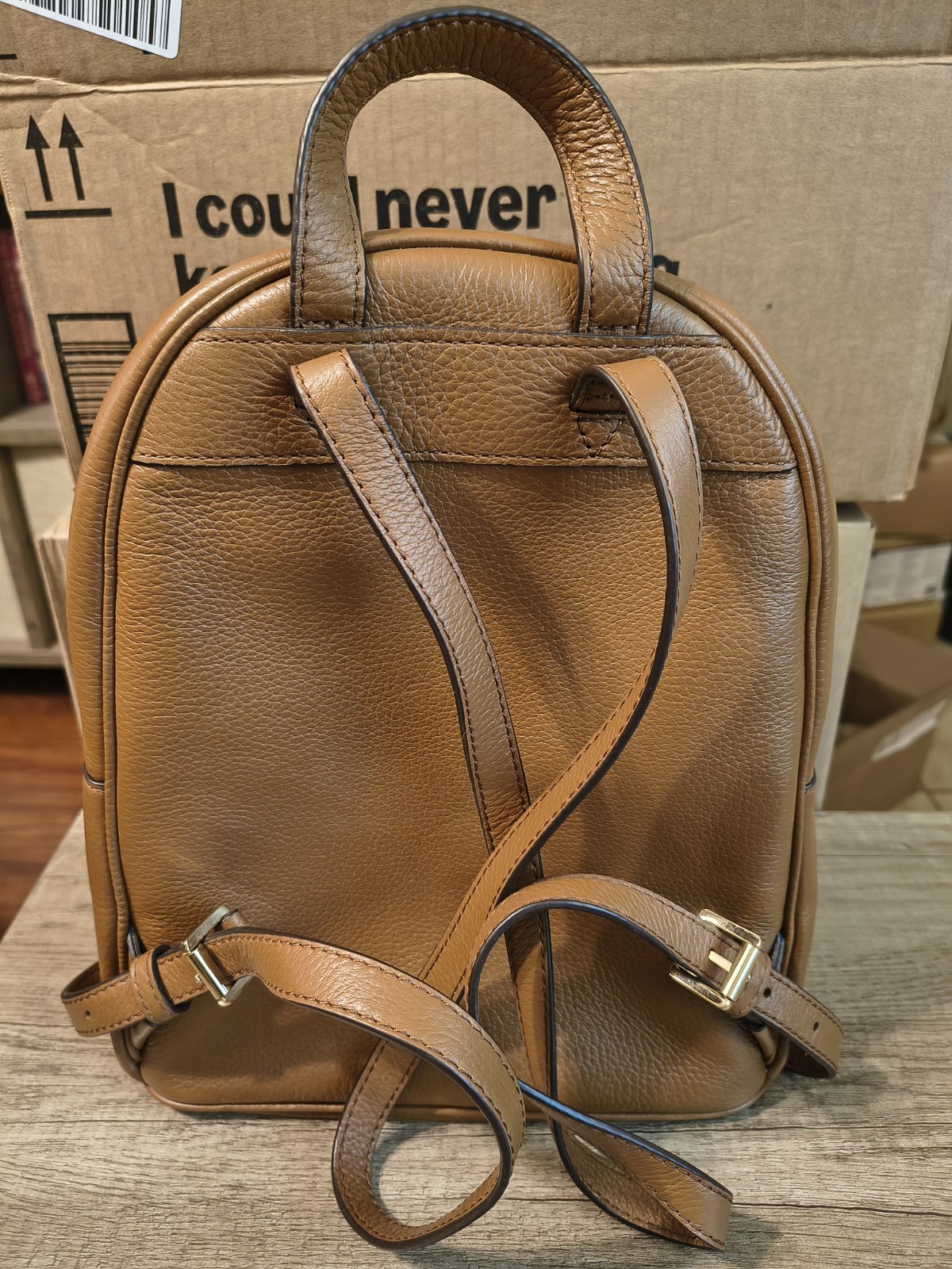Michael Kors Abbey Medium Pebbled Leather Backpack – Luggage/Tan Brown