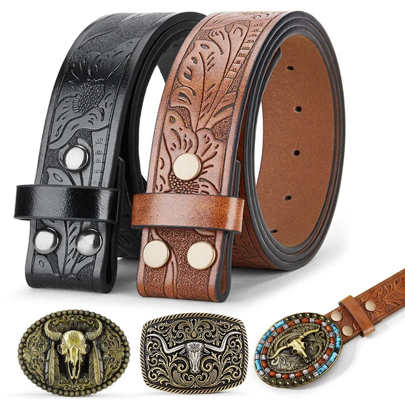 3.8Cm Belts without Buckle Pu Leather Belt Body No Buckle Strap for Smooth Buck