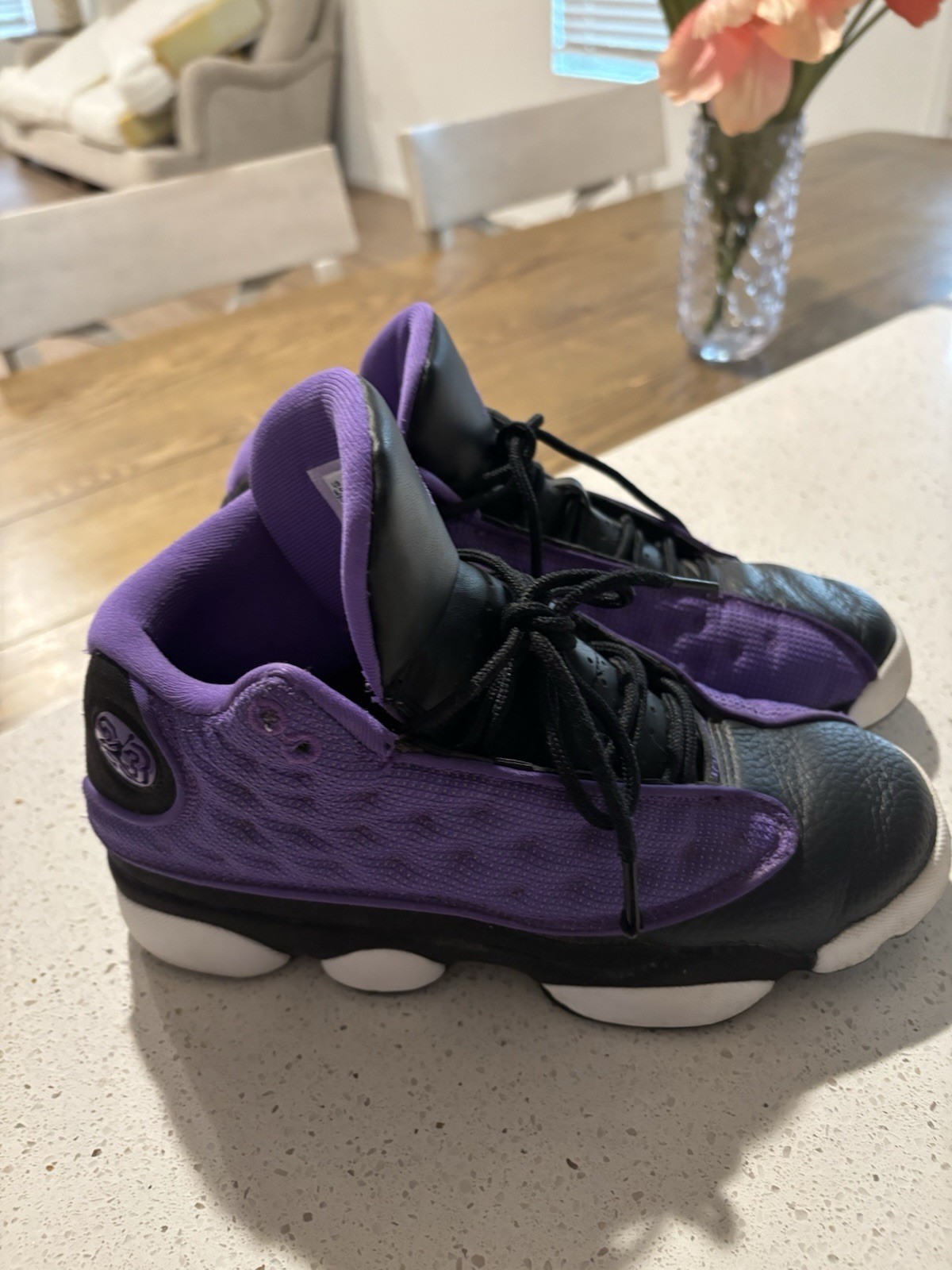 Jordan Air Jordan 13 Mid Top Lace Up Basketball Sneaker Black Purple White