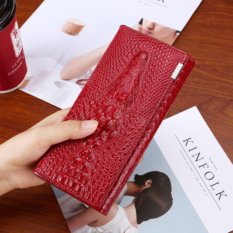 Women Long Crocodile Genuine Leather Clutch Wallet Card Holder Purse Handbag US
