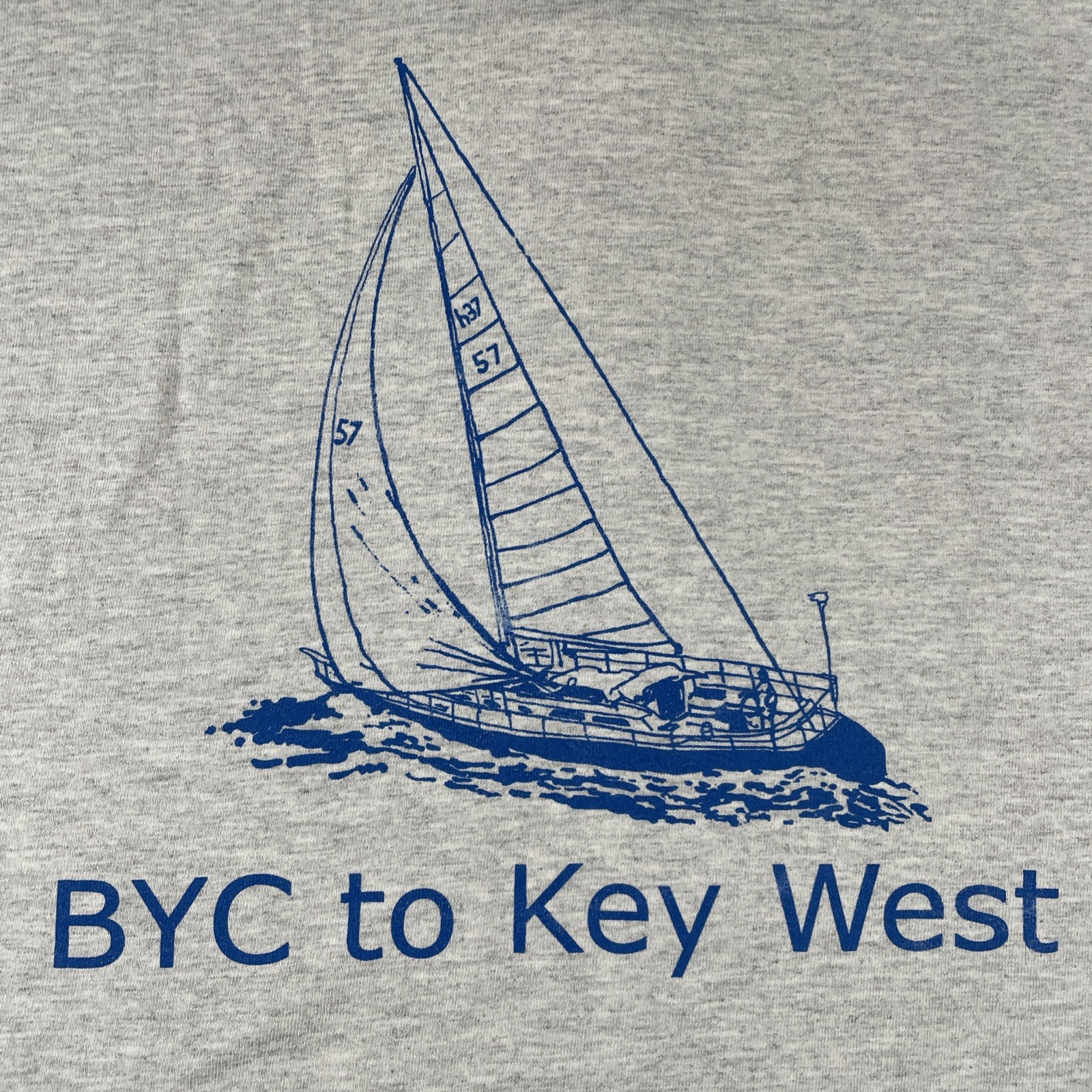 Vtg Anvil Adult Large Gray Henley Shirt BYC To Key West Sail Boat 90s Y2K Tee
