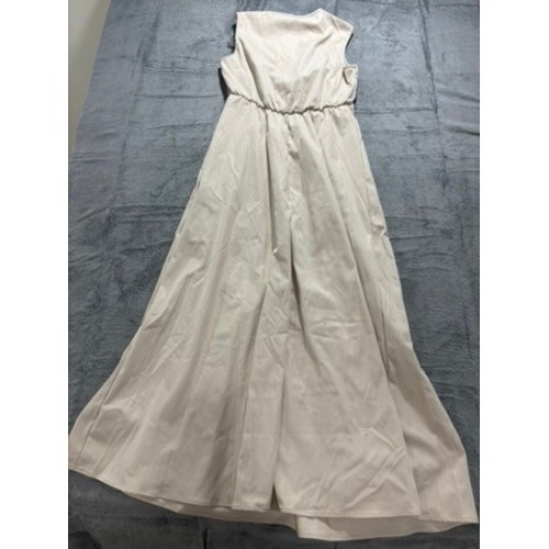 Beige Sleeveless Front Zip Pleated Maxi Dress Corset Bodice Minimalist Neutral