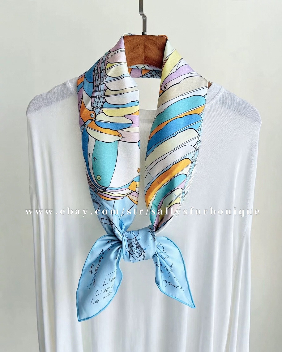 2026 Sallys 18 Momme Twill Silk Wrap Scarf Fly Horse Print Double Face Shawl 35″