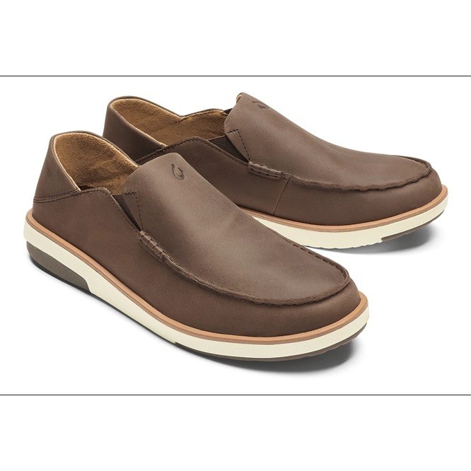 OluKai Kalia Slip On Mens 11 Dark Wood Shoes 10453-6363 Boat Nubuck Leather