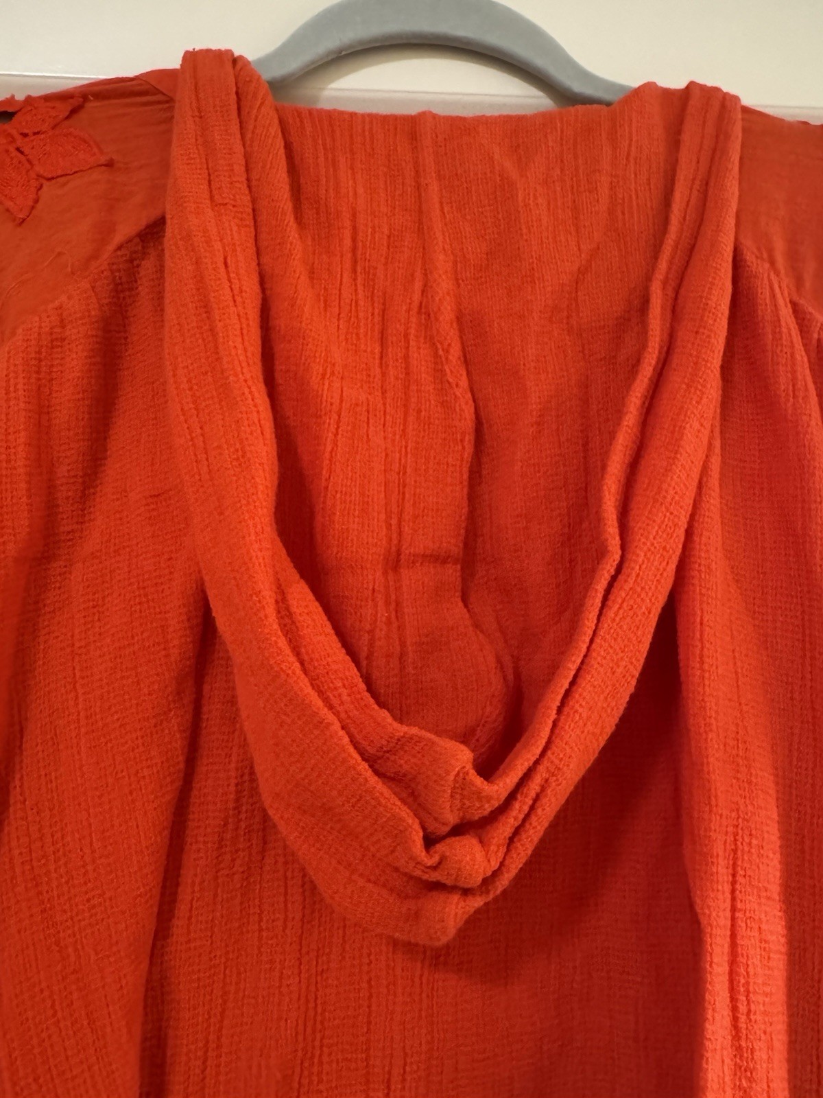Free People Orange Knit Hoodie XS 100% Cotton V-Neck Hooded Cropped Tassel