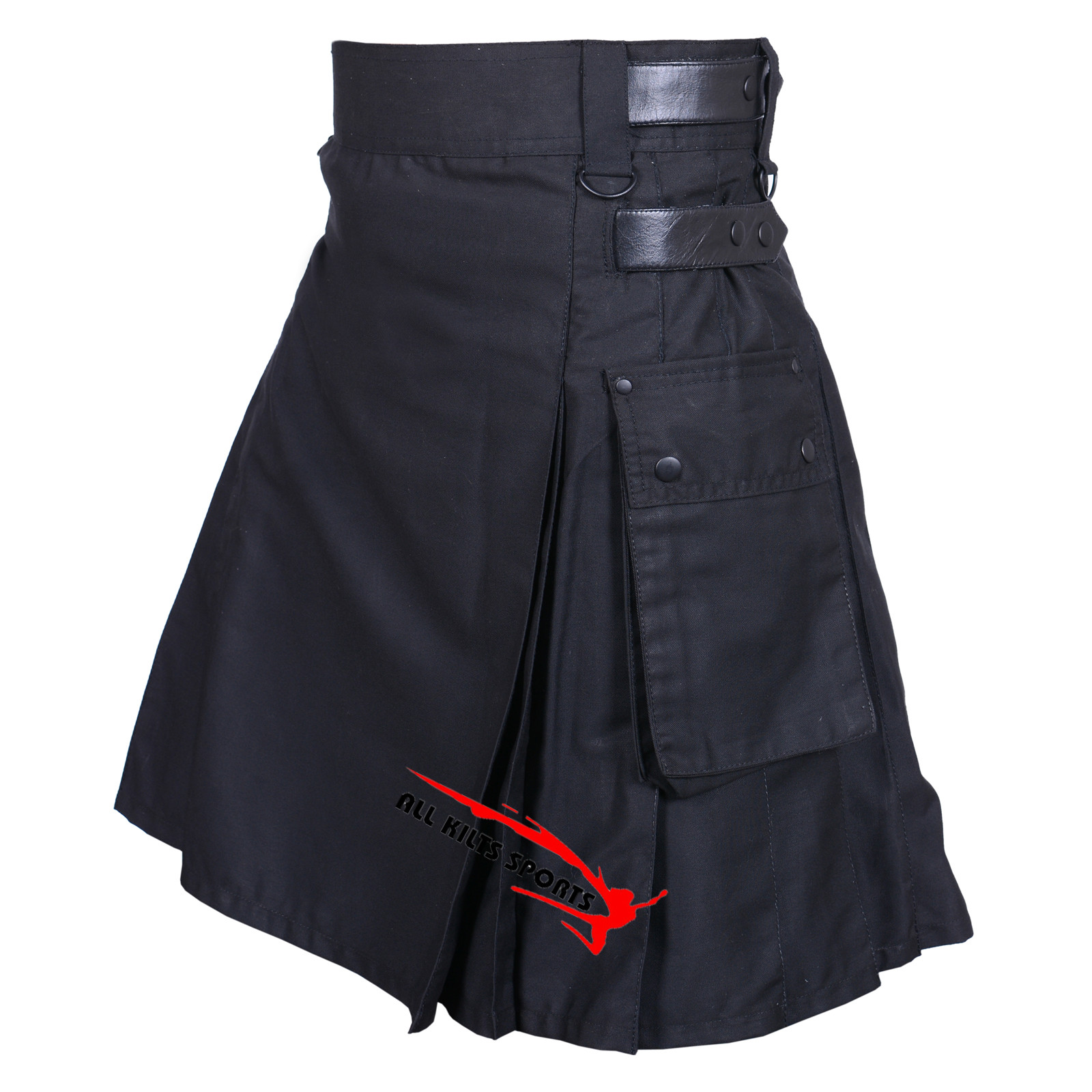 Men’s Black Leather Straps Utility Kilt 30″ To 50″ USA Seller
