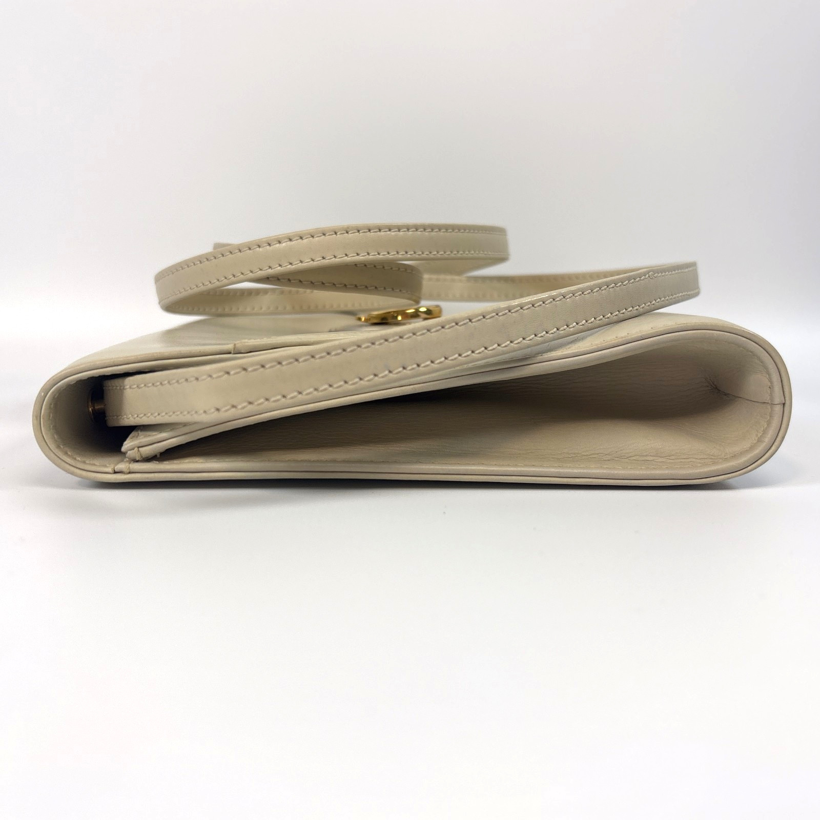 CELINE Leather Shoulder Bag Triomphe Beige Clutch From Japan