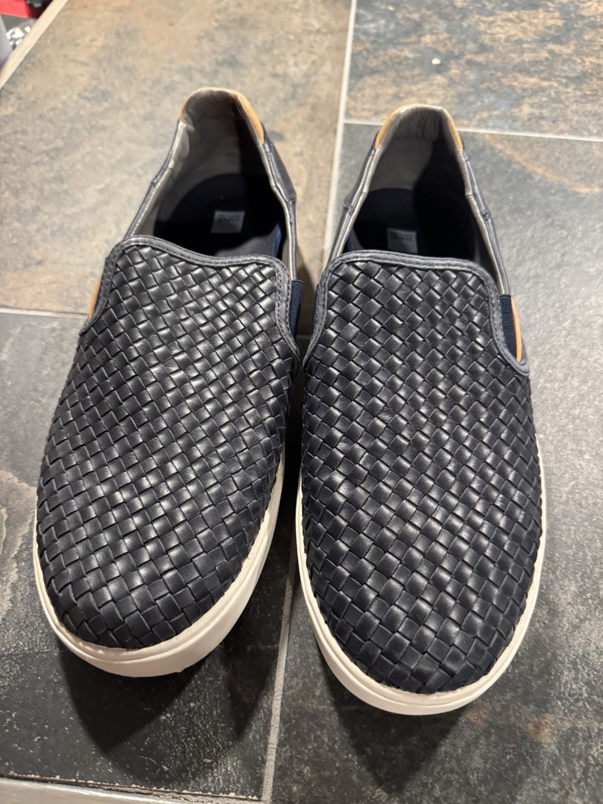 Olukai Laeahi Lauhala Navy Blue Mens Slip On Sneakers Leather Size 11.5