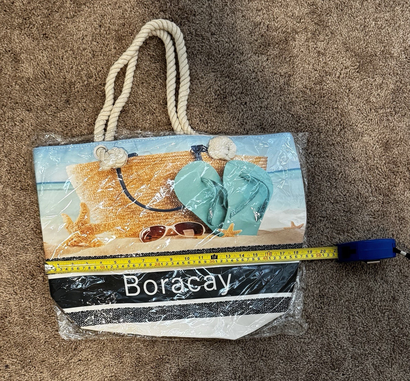 Boracay Beach Print Large Lightweight Tote Bag Rope Handles Coastal Vacation
