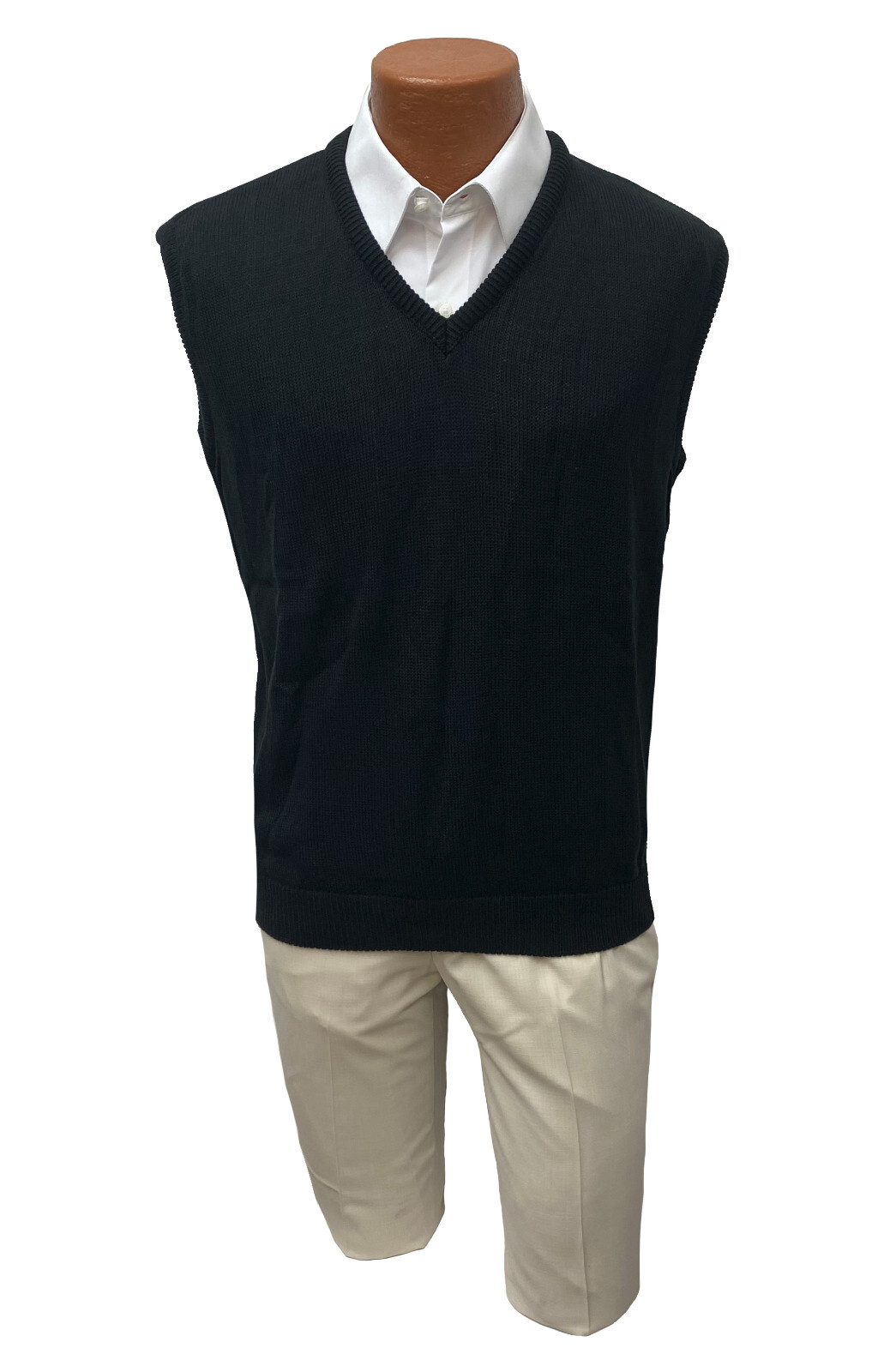 Unisex Black Waffle Knit Pullover Vest Soft Polyester Machine Washable 2XL