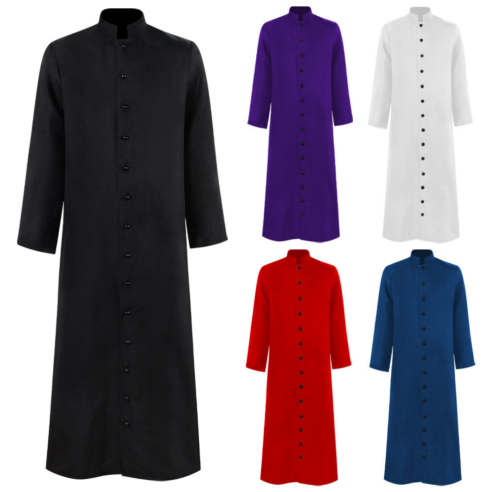 Roman Mens Cassock Orthodox Clergy Robe Single Breasted Priest Vestments Retro