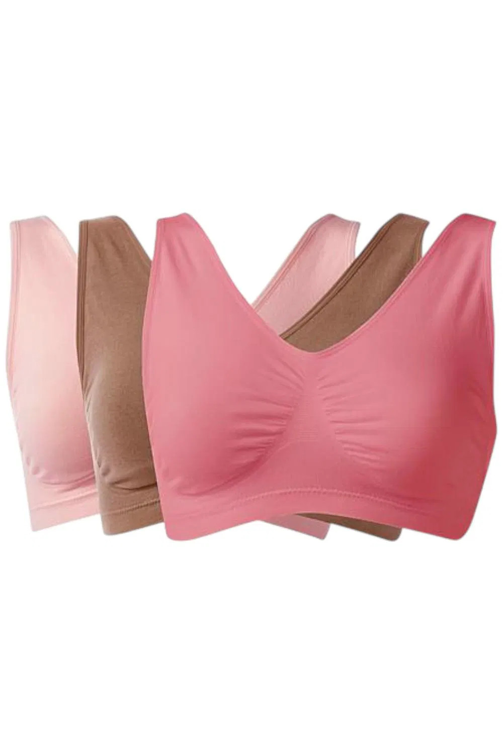 Rhonda Shear 3-pack Cotton Blend Ahh Bra Sienna/Coral/Pink Beige