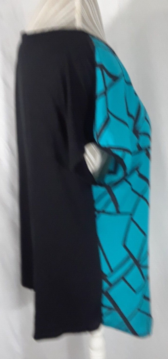TA1-22 Espresso Women’s XL Blouse in black with blue geometric patterns in front