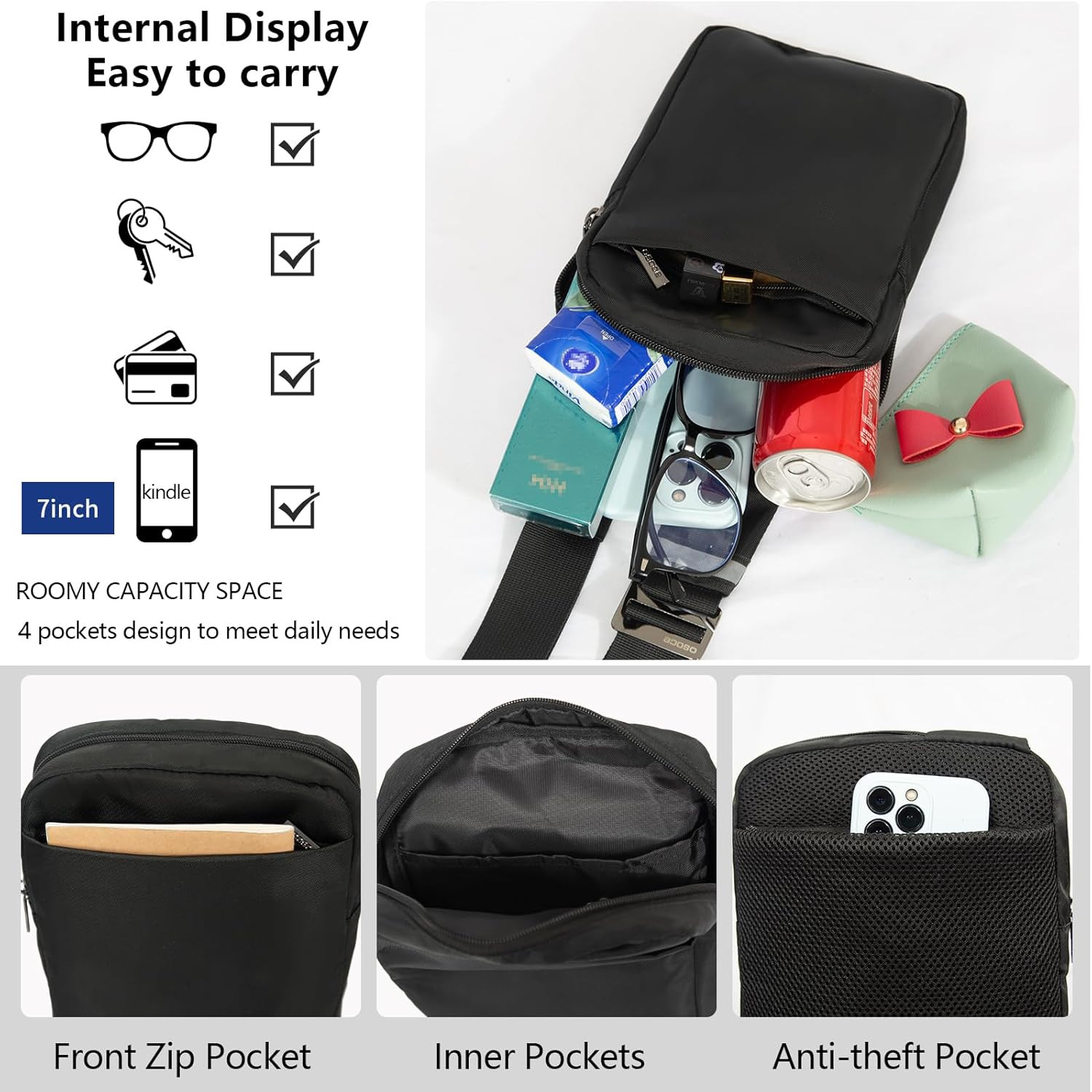 Small Sling Bag for Men and Women with RFID Pocket, Anti Theft Crossbody Chest B