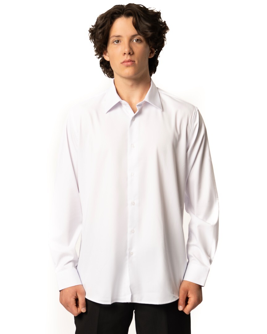 Mens Dress Shirt Plain White Tailored Slim Modern Stretch Cotton Non-Iron AZAR