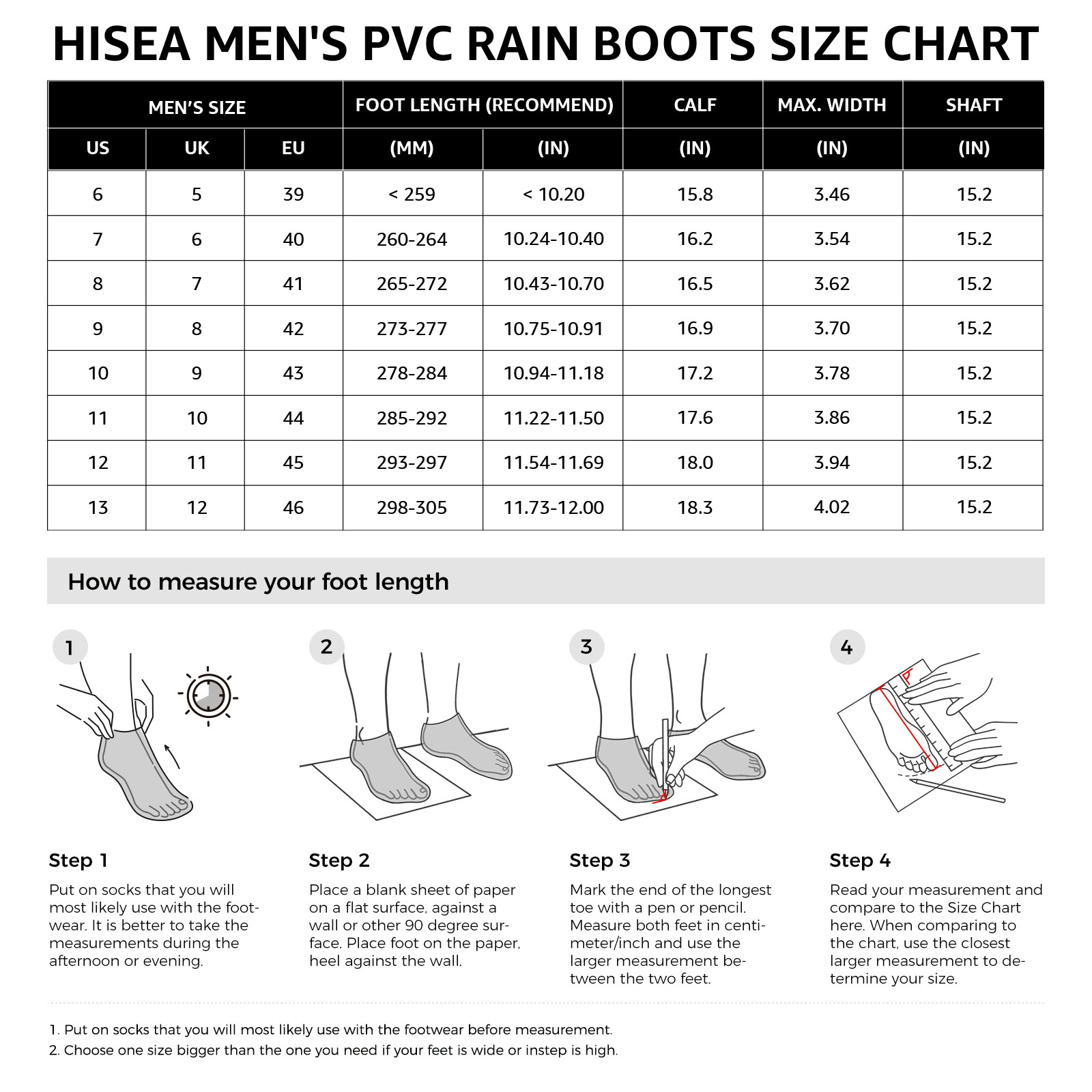 HISEA Men Rain Boots w/Steel Shank Waterproof Corrosion-Resistant Mud Work Boots