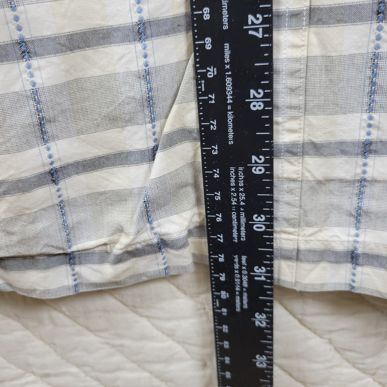 Nat Nast Shirt Mens Extra Large XL Short Sleece Beige White Plaid Silk Blend