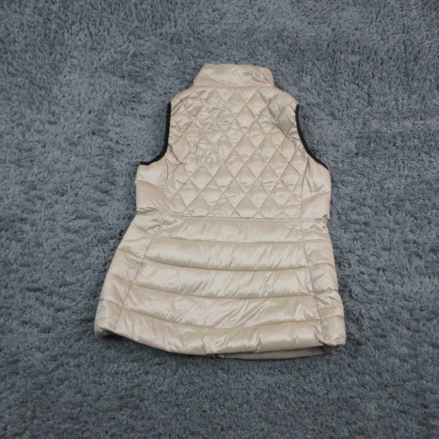 Philosophy Vest Womens M Beige Quilted Lined Insulated Pockets Zip Collared NWT