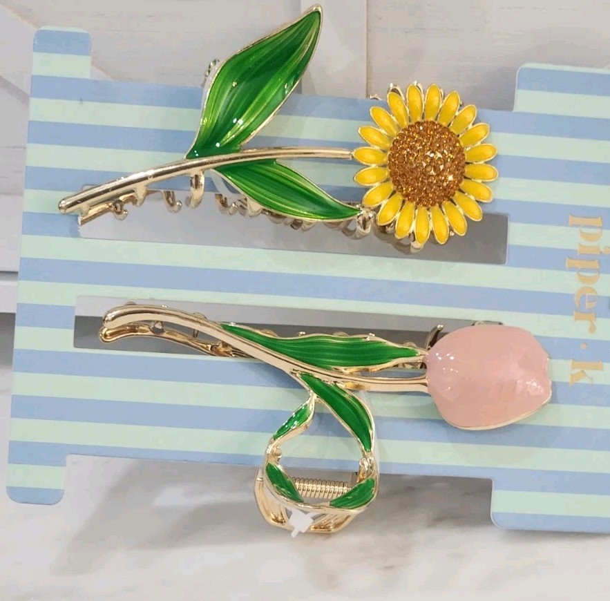 NEW! Piper K Sparkling Sunflower & Tulip Hair Claws Set 2