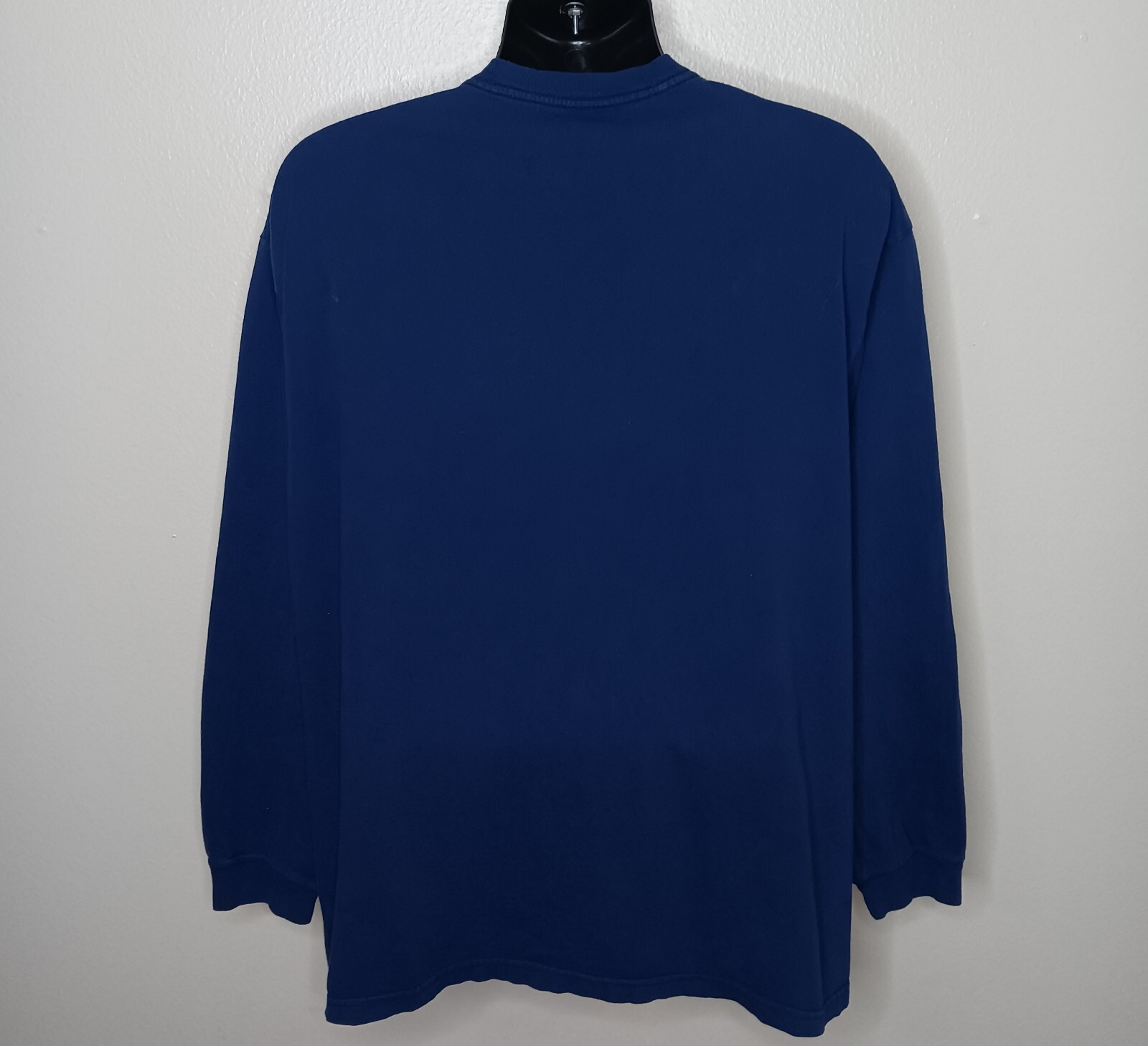 Vintage 90s Lucky Brand Knit Wear Men’s Large T-shirt Flocked Spell Out Navy USA
