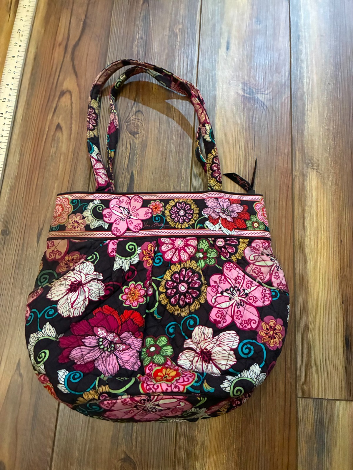 Vera Bradley Pirouette Pink Black Floral Quilted Tote Shoulder Purse 🔥FAST SHIP