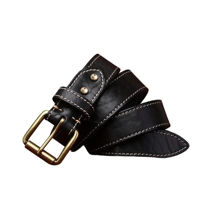New Thick Bison Leather Belt Textured Vintage Tree Grain Full Grain 3.8cm Width