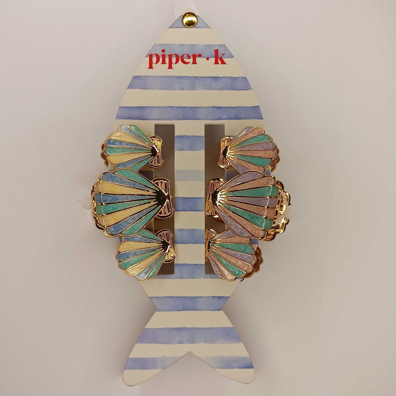 Piper K Pastel Seashell Hair Claw Clips Set Gold Tone Mermaid Coastal Beach Cute